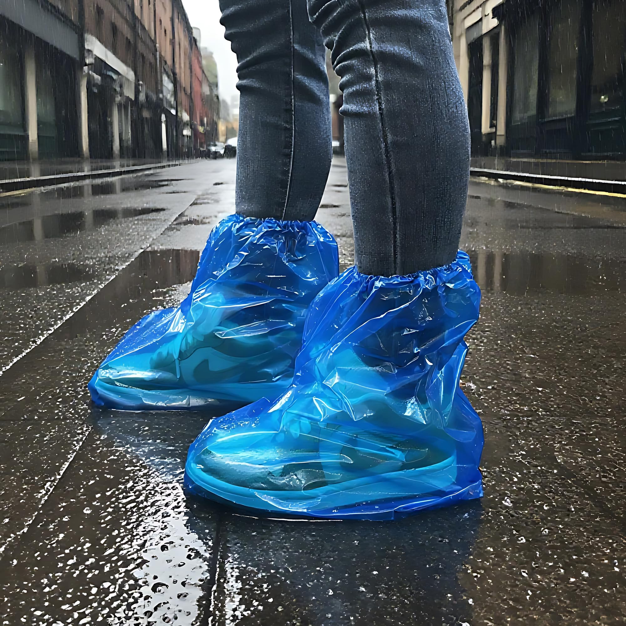 Photo 1 of 10 Pairs Waterproof Shoe Covers for Rain - Disposable Plastic Rain Shoe Covers - Non-Slip Indoor Outdoor Rain Cover for Shoes,Plastic Overshoes for Men Women -Water Proof Boot Protector – Blue