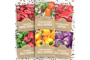 SWEET YARDS Organic Sweet Pepper Seeds Variety Pack - 6 Individual Packs - 2025 Season - Red, Orange, Yellow, Green and More! for Indoor & Outdoor Planting (Non-GMO, Certified Organic)