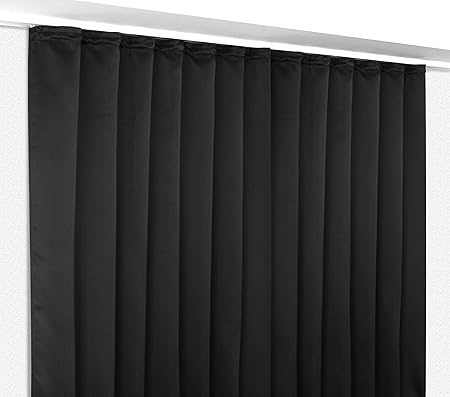 Verdunkelungsgardine mit Kräuselband, blickdichter Vorhang 300x245 cm Farbe wählbar, Schwarz