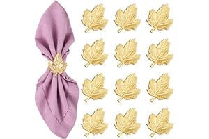 Set of 12 Maple Leaf Napkin Rings - Handcrafted Aluminum Napkin Holders for Cloth & Paper Napkins, Elegant Table Décor for Weddings, Thanksgiving, Christmas & Holiday Parties (Gold) - CLEENTABLE