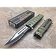 TAC Force Assisted Opening Rescue Tactical Pocket Folding Sawbaw Bowie Knife Outdoor Survival Camping Hunting w/Glass Breaker - Green