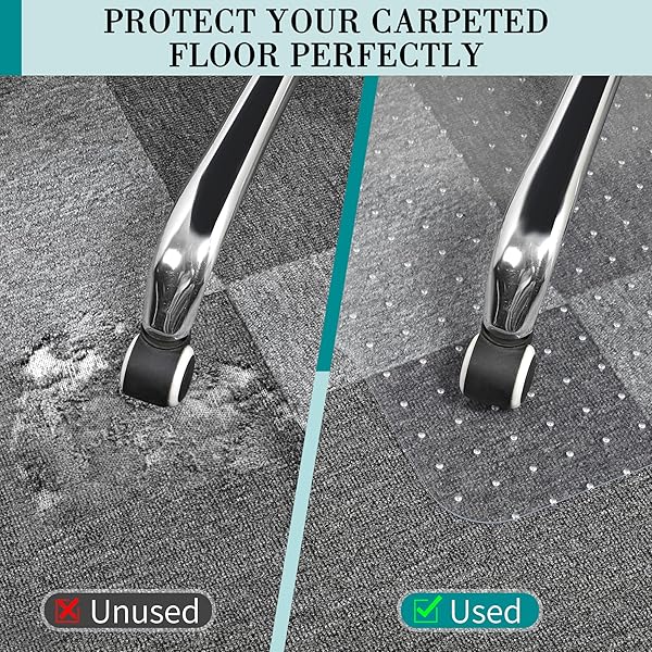 OFFICE CHAIR MAT FOR CARPETS, CLEAR COMPUTER DESK CHAIR MAT FOR LOW CARPETED FLOORS, THICK AND STURDY CARPET PROTECTOR, EASY GLIDE AND FLAT WITHOUT CURLING(30” X 48” RECTANGLE)