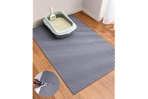Cooyes Cat Litter Mat - Cut to Fit Any Place, 35"x23" Large Litter Trapping Mat for Litter Box, Easy to Clean, Waterproof & Non-Slip Kitty Pad, Scatter Control to Protect The Floor (Grey)