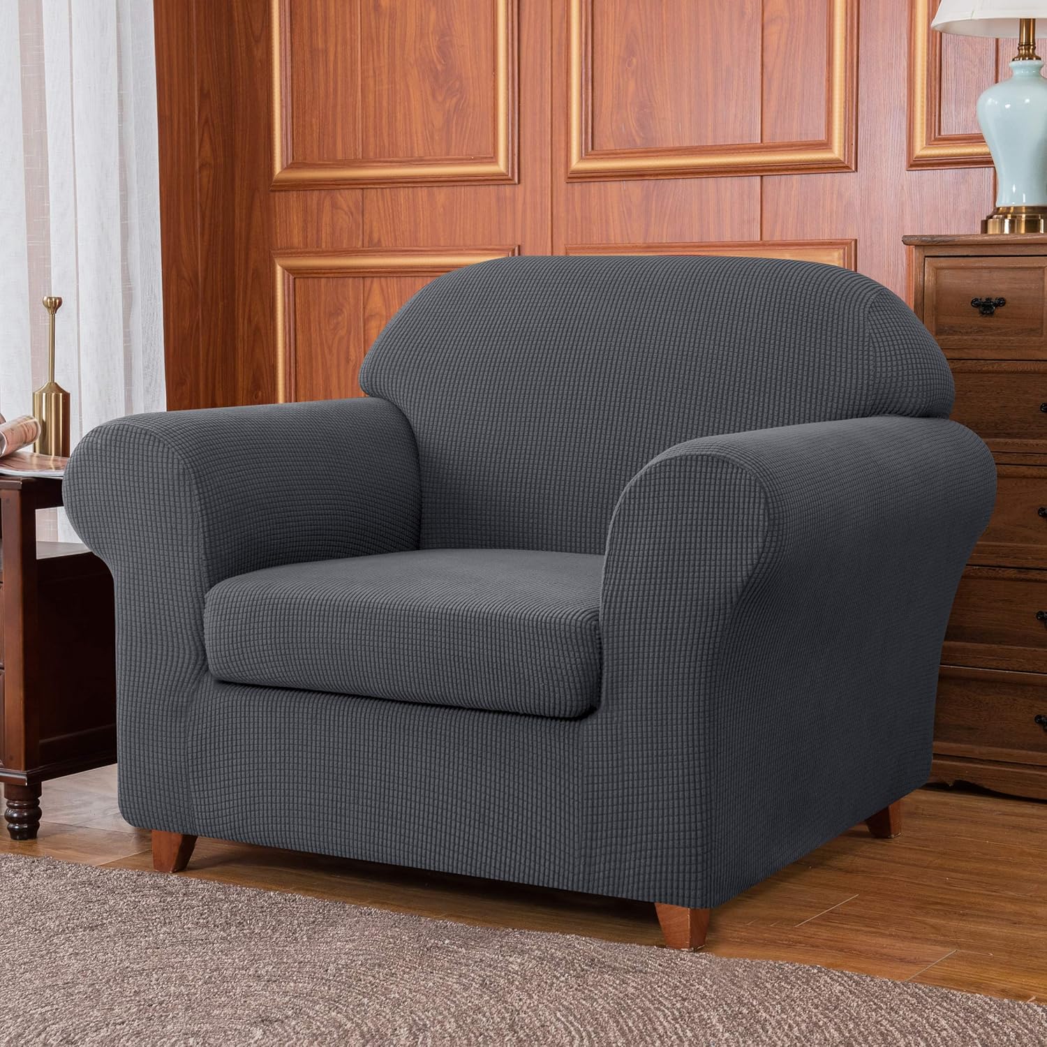 subrtex Sofa Cover 2 Piece Stretch Couch Slipcovers Furniture Protector for Armchair Loveseat Washable Soft Jacquard Fabric Anti Slip, Small, Gray: Home & Kitchen