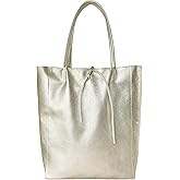 TAKEASY Italian Metallic Calf Leather Tote Bag for Women with Zipper, Inner Pocket & Flat Base | Soft Unlined Shopper Handbag
