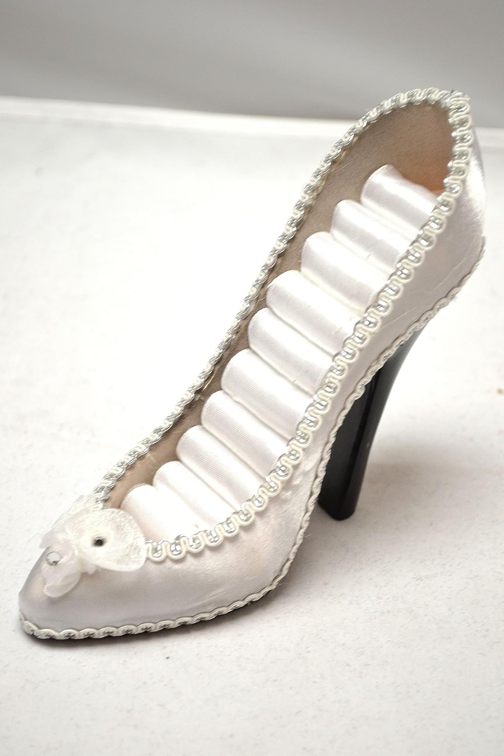 Elegant White Satin Stiletto High Heel Ring