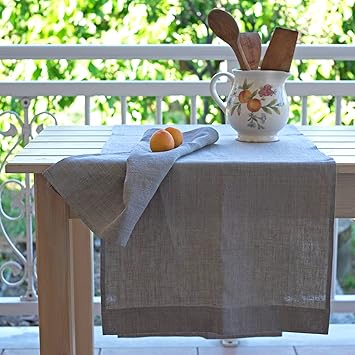 Varvara Home Leinen Tischläufer - Läufer - Tischband - Tischtuch - 45x300 cm - Farbe Natur braun 1700