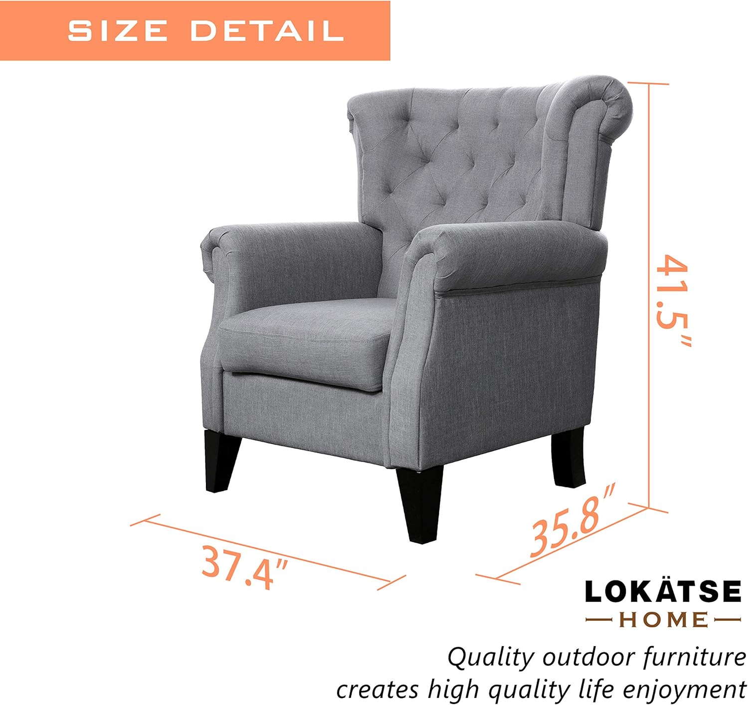 Mid-Century Modern Accent Fabric Arm Chair Comfy Upholstered Single Sofa for Living Room Furniture, Gray（Style2）: Furniture & Decor