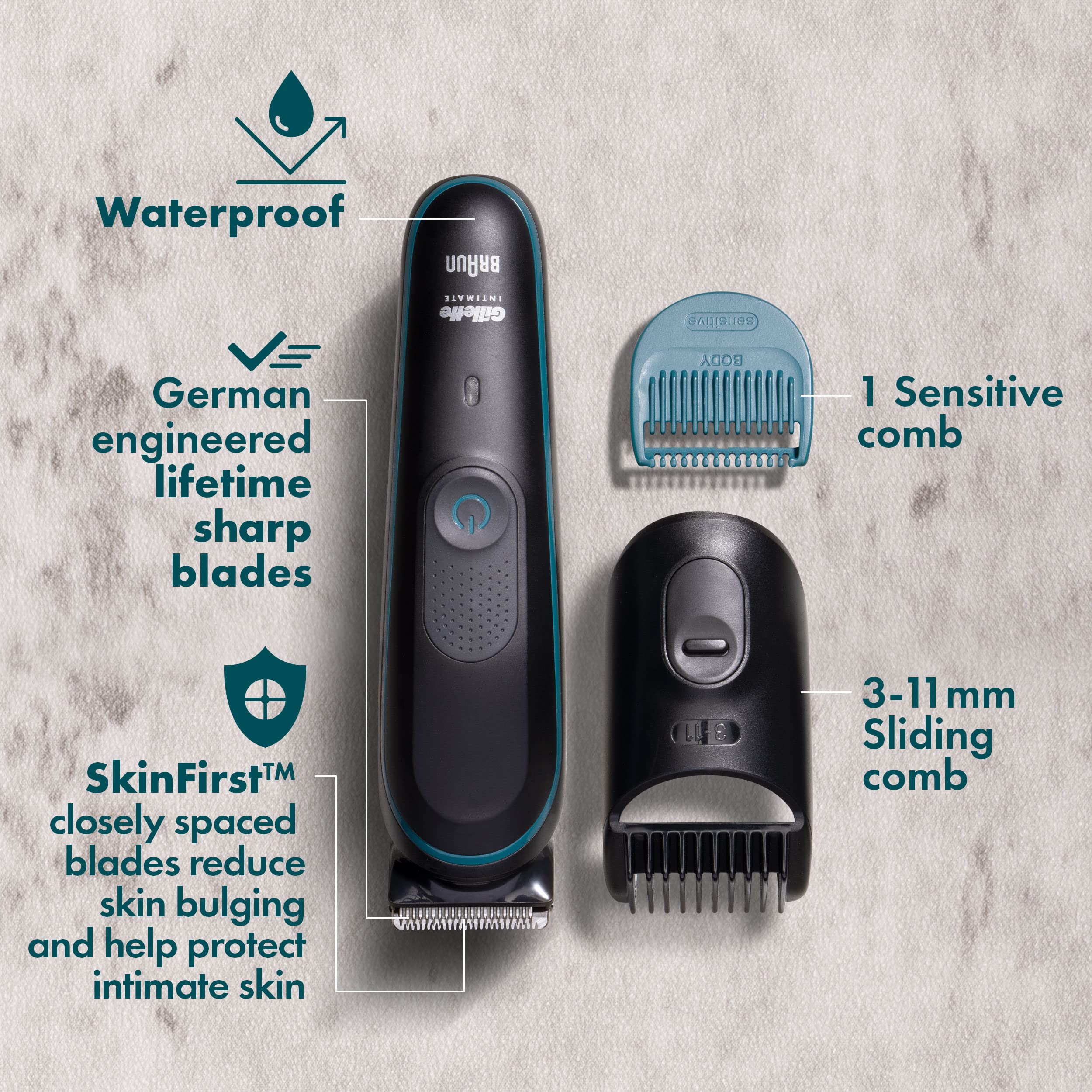 Gillette Intimate Manscape Kit, Men’s Pubic Trimmer, SkinFirst, Waterproof, Cordless, Wet/Dry Use, Men’s Pubic Razor, 1 Razor Handle, 2 Refills, 2in1 Pubic Shave Cream & Cleanser, & Anti-chafe Stick