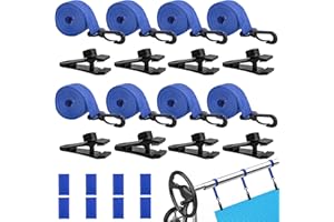 codree 24 Pcs Pool Solar Cover Reel Attachment Kit, Inground Swimming Pool Solar Cover Straps and Clips, Solar Blanket Strap 