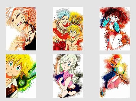 Amazon Co Jp ウォールアート七つの大罪キャラクターバンメリオダス七つの大罪ダイアンエリザベスキングポスタープリントセット6サイズa4 21cm X 29cm フレームなしギフト Generic