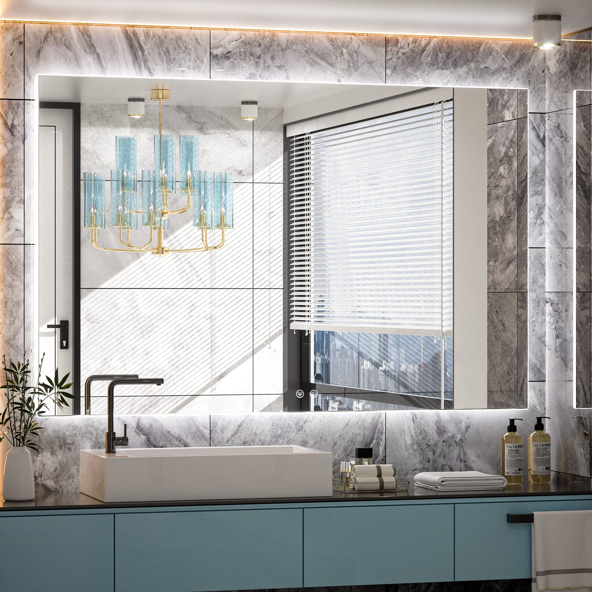 Photo 1 of TETOTE 55 x 36 Inch LED Mirror Bathroom Backlit,Anti Fog,Dimmable,Vanity Lighted Mirror,(Horizontal/Vertical)