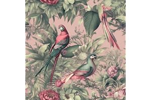VEELIKE Exotic Pink Tropical Wallpaper Peel and Stick Jungle Parrot Bird Wallpaper for Bedroom Powder Room 17.7''x354'' Self 