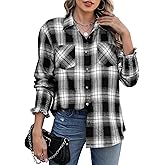 Deer Lady Womens Smocked Cuffed Long Sleeve Plaid Flannel Shirts Casual Button Down Shirt Buffalo Boyfriend Blouse Top