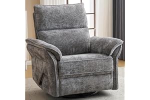 RUTOX Oversized Rocking Chair Nursery with Adjustable Headrest, 26" Extra Wide Glider Recliner Nursery Chair for Nursery, 360° Swivel Rocker Recliner with Overstuffed Armrest, Dark Grey
