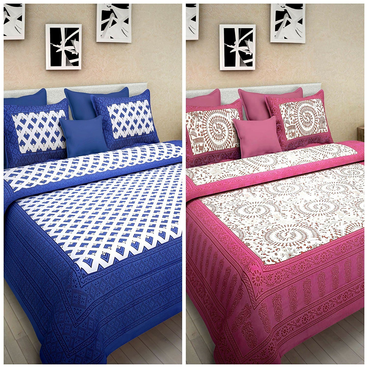 Buy Suraaj Fashion Cotton Double Bed Sheet With 4 Pillow Covers