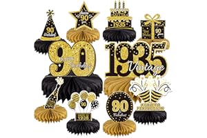 GEXOLENU 10PCS 90th Birthday Decorations Centerpieces for Table Decorations, 2025 Vintage 1935 Honeycomb Table Topper Back in 1935 Birthday Party Decoration for Men and Women (Gold & Black, 90 Years)