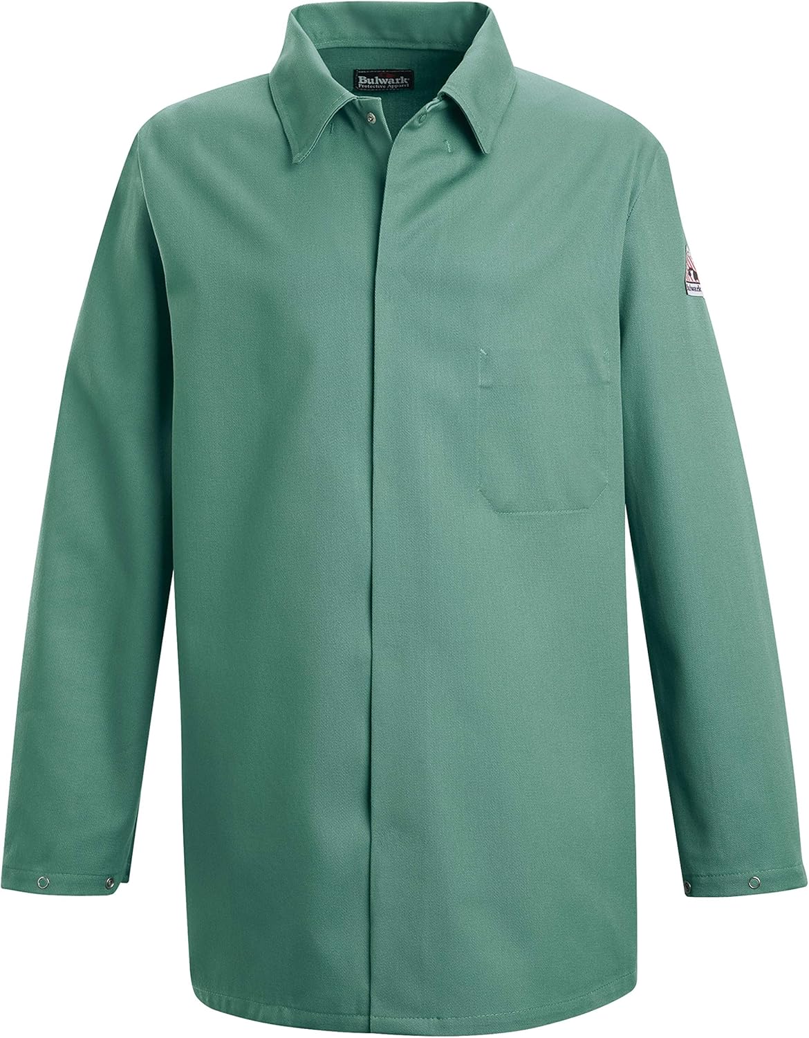 Bulwark Flame Resistant 9 oz Twill Cotton Excel FR Regular Work Coat with Top Stitched Collar, Visual Green: Clothing