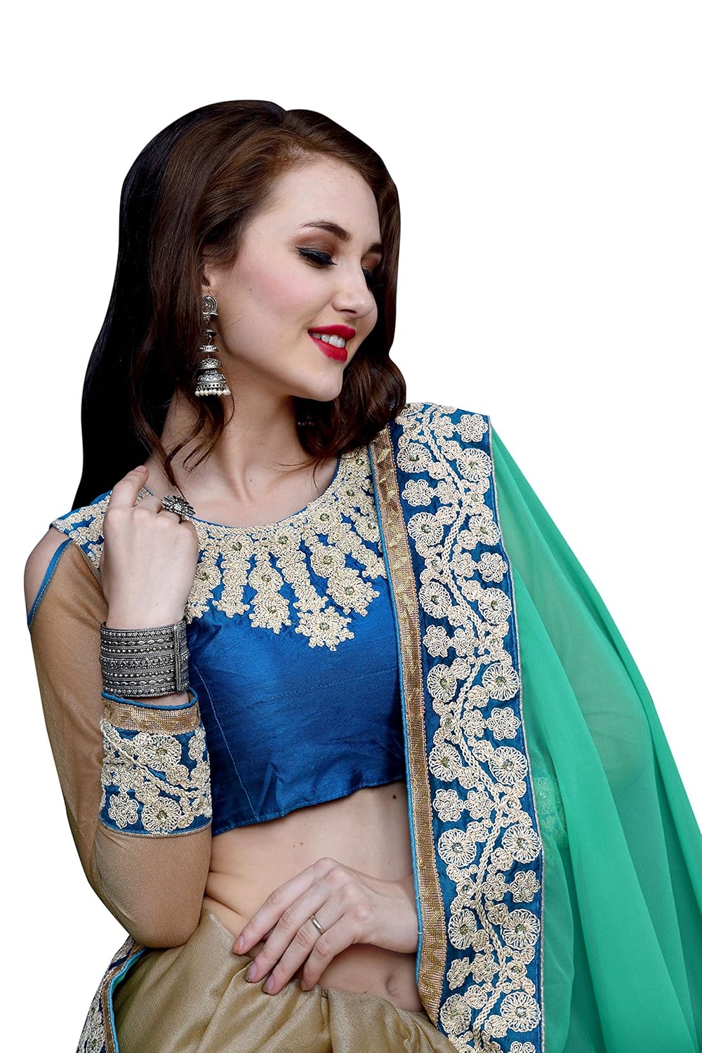 sargam fashion women's georgette saree with blouse piece (srmbbluecord)