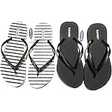 Old Navy Women Beach Summer Casual Flip Flop Sandals, Black Stripe and Black (2-pair), 8