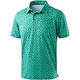 Men's Golf Shirt Short Sleeve Dry Fit Polo Moisture Wicking Print Collared Golf Shirts for Men Casual Lightweight