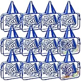 Kacctyen 12 Pcs Cheer Large Clear Toiletry Cosmetic Makeup Bag with Zipper and Handle Cheer Snack Bag Bulk for Team 12 x 9 x 4 Gift Bags Tote Pouch Cheerleading Teammates Party Supplies(Blue)