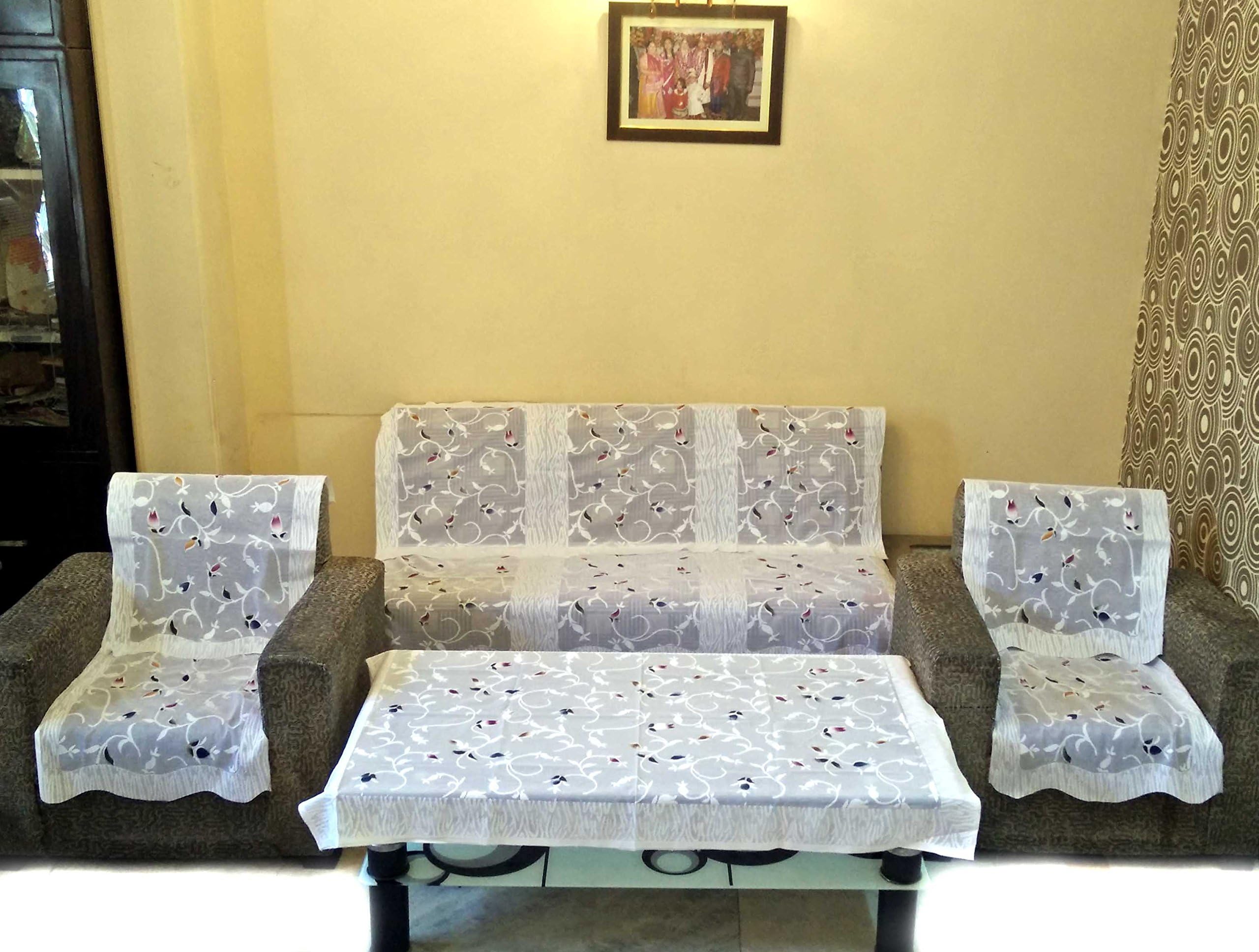 SHC Rose Petal NET Combo Sofa Cover Set with Table Cover (40 inch *60 inch)