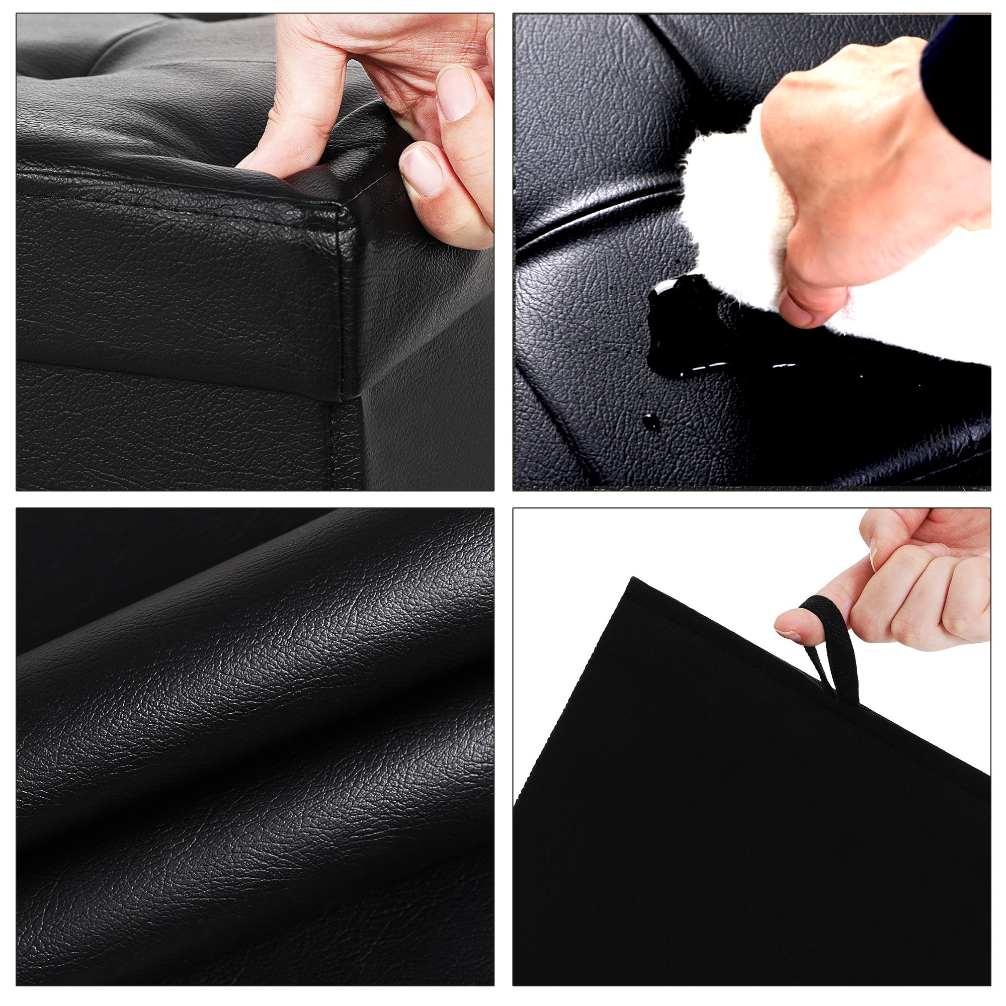 SONGMICS 76 cm Sitzbank mit Stauraum, Sitztruhe, Aufbewahrungsbox, Fußhocker, faltbar, gepolstert, Bezug aus Kunstleder, bis 300 kg belastbar, klassikschwarz LSF105, Schwarz 5