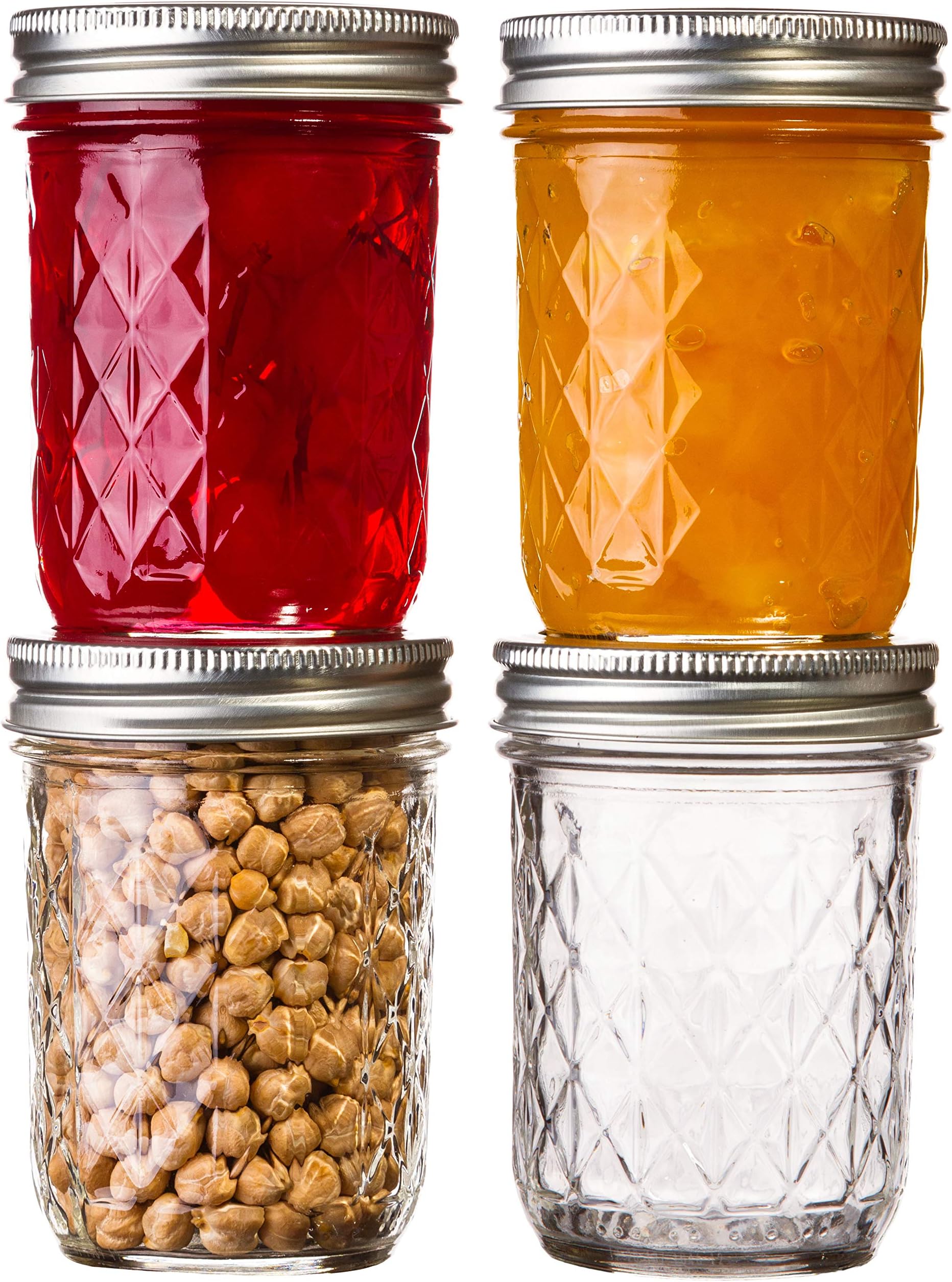 Ball Quilted Crystal Mason Jars Regular Mouth 8 oz Bundle with Non Slip