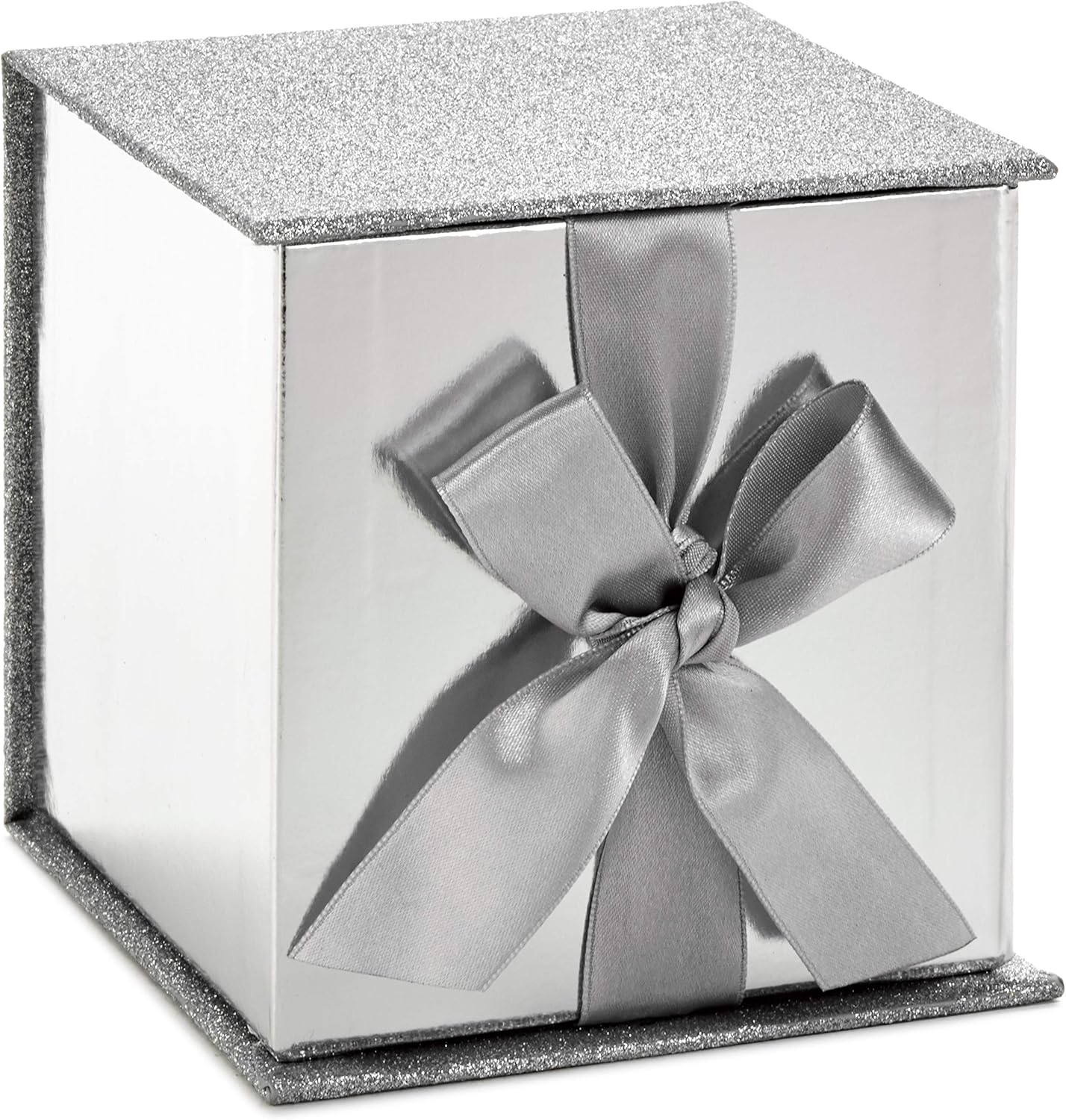 Hallmark Signature 4" Small Gift Box with Paper Fill (Silver Glitter) for Graduations, Valentines Day, Birthdays, Weddings, Engagements, Christmas and More