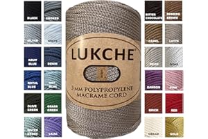 Lukche 3mm Premium Polyester Macrame Cord (147 Yards), (8.82 Oz) 100% Polypropylene Macrame Rope, Colorful Yarn Crochet Macrame Bag Craft for Wall Hangers, Bottom Plates, Carpets (Latte 1)