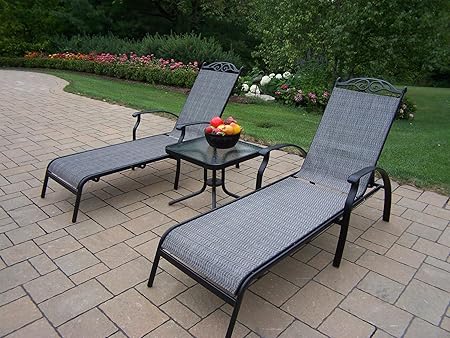 Amazon Com Oakland Living Cascade Sling 3 Piece Black Chaise