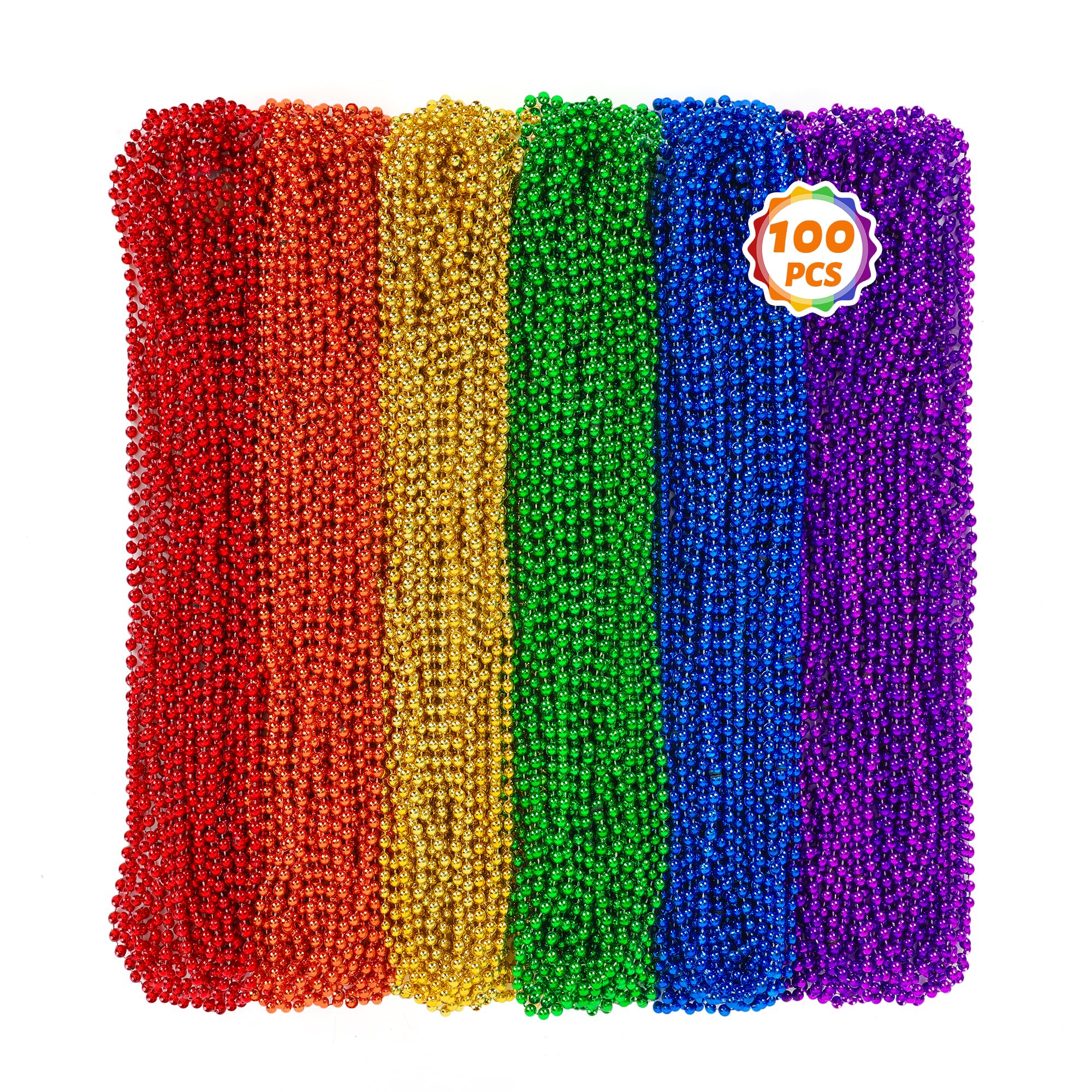 Photo 1 of 100 PCS LGBT Beads Necklaces, 33" Rainbow Beads Bulk, Plastic Colorful Beaded Necklaces Set, LGBT Parade Throw Accessories Stuff, Pride Month Gay Lesbian Party Supplies