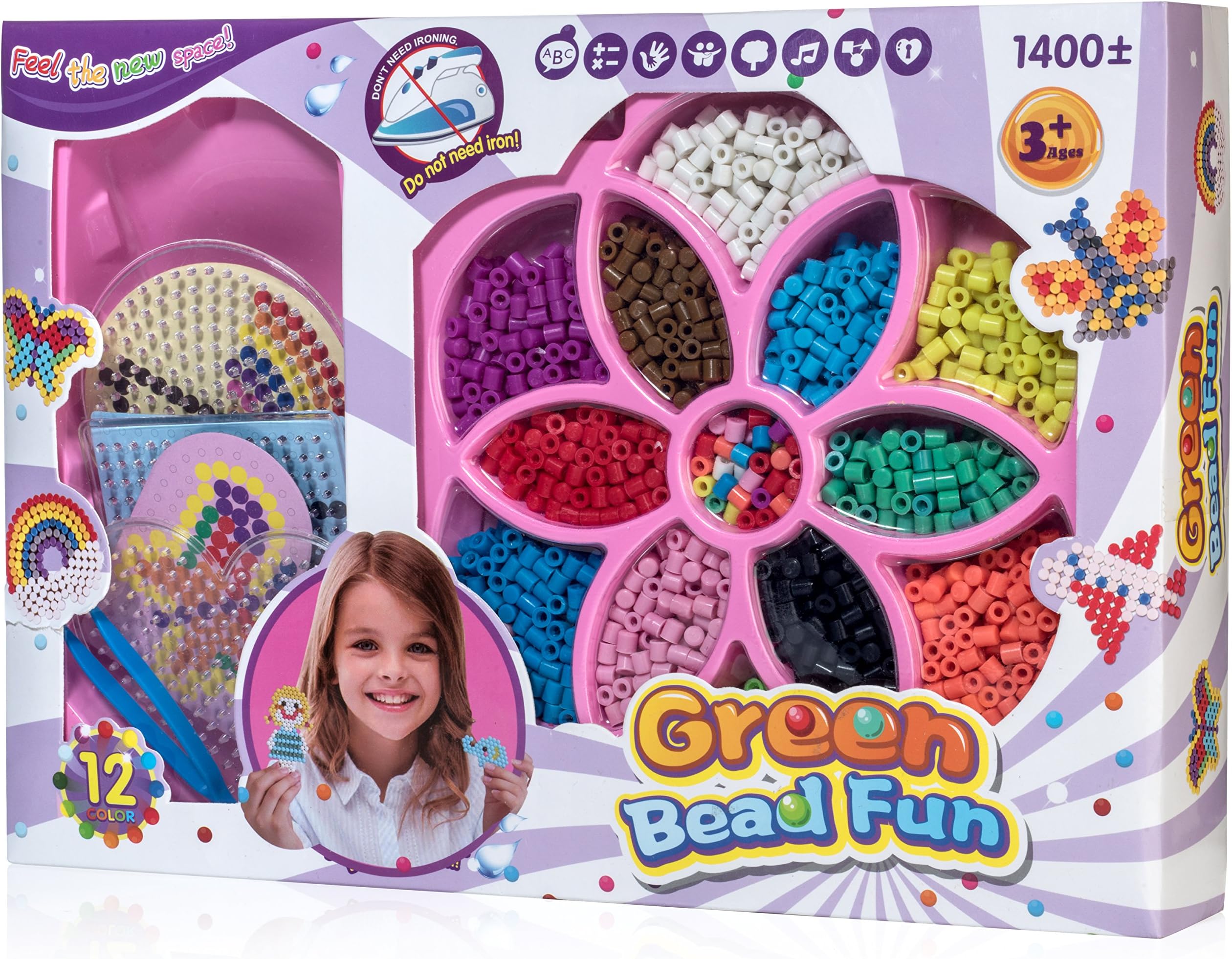 Peachy Keen Crafts No Iron Fuse Bead Kit - Design, Spray and Stay - Pegboard and Tweezers Included for Craft Lovers