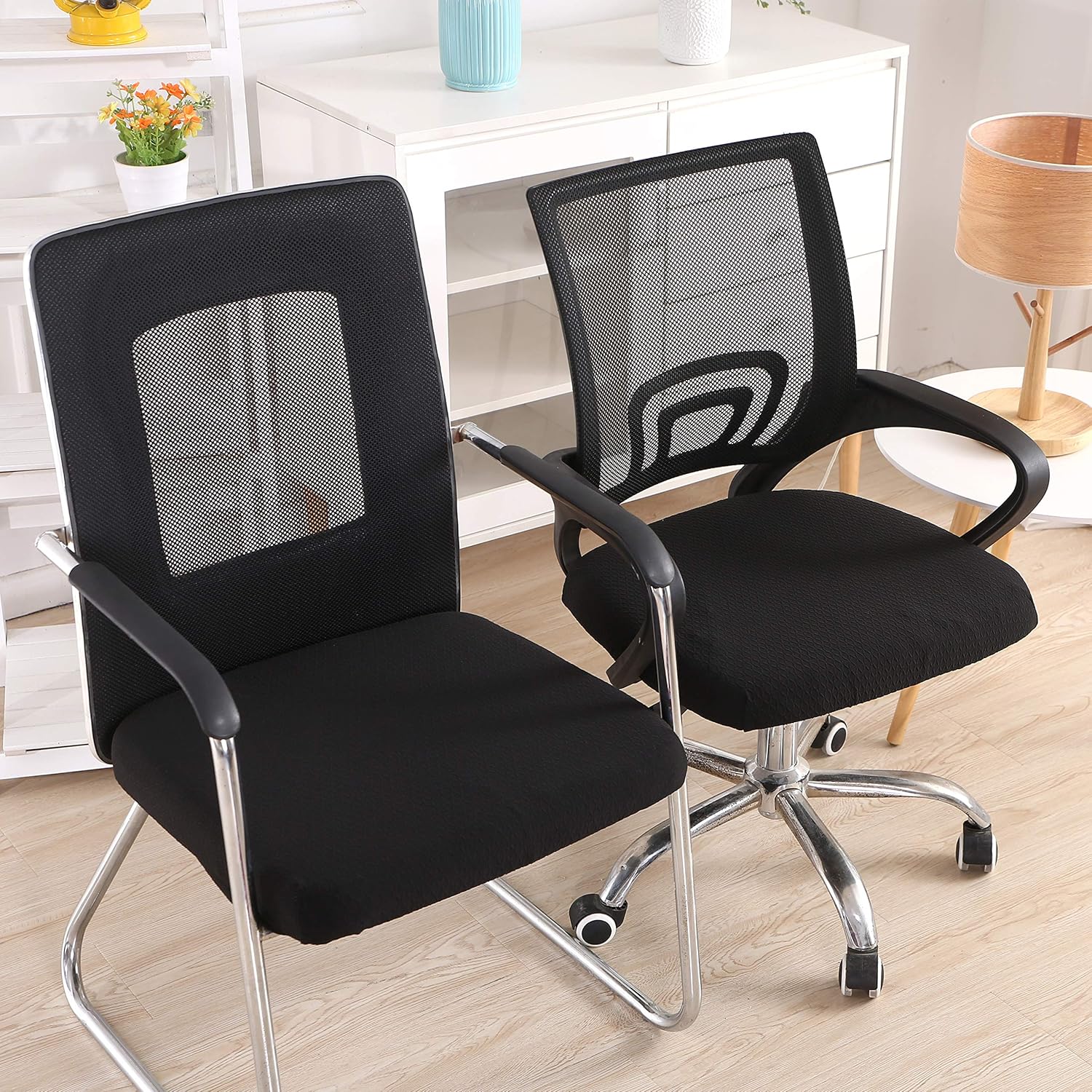 smiry Stretch Jacquard Office Computer Chair Seat Covers, Removable Washable Anti-dust Desk Chair Seat Cushion Protectors - Black: Home & Kitchen