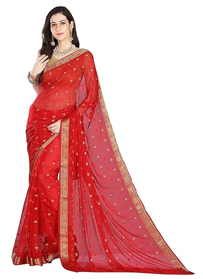 Women's Chiffon Zari Woven Saree With Blouse Piece