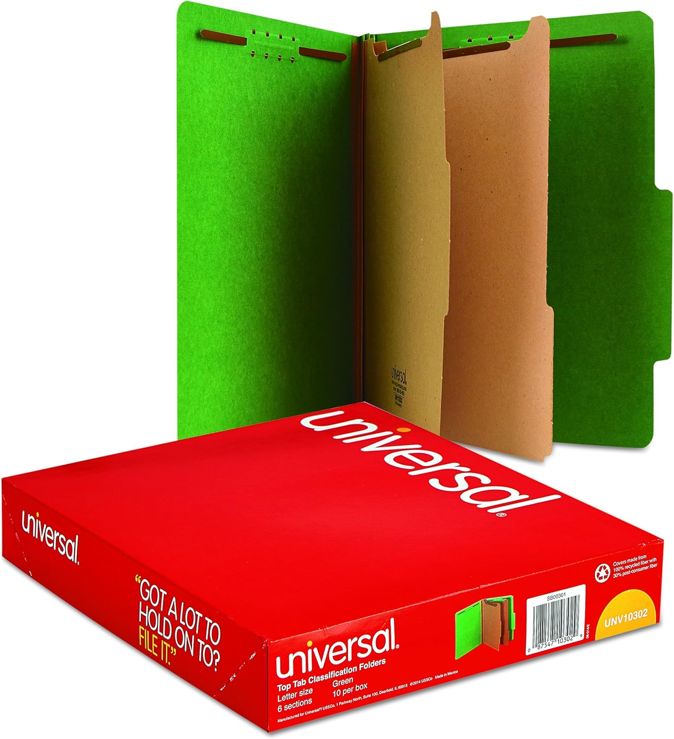 Universal 10302 Pressboard Classification Folders, Letter, Six-Section, Emerald Green (Box of 10): Office Products