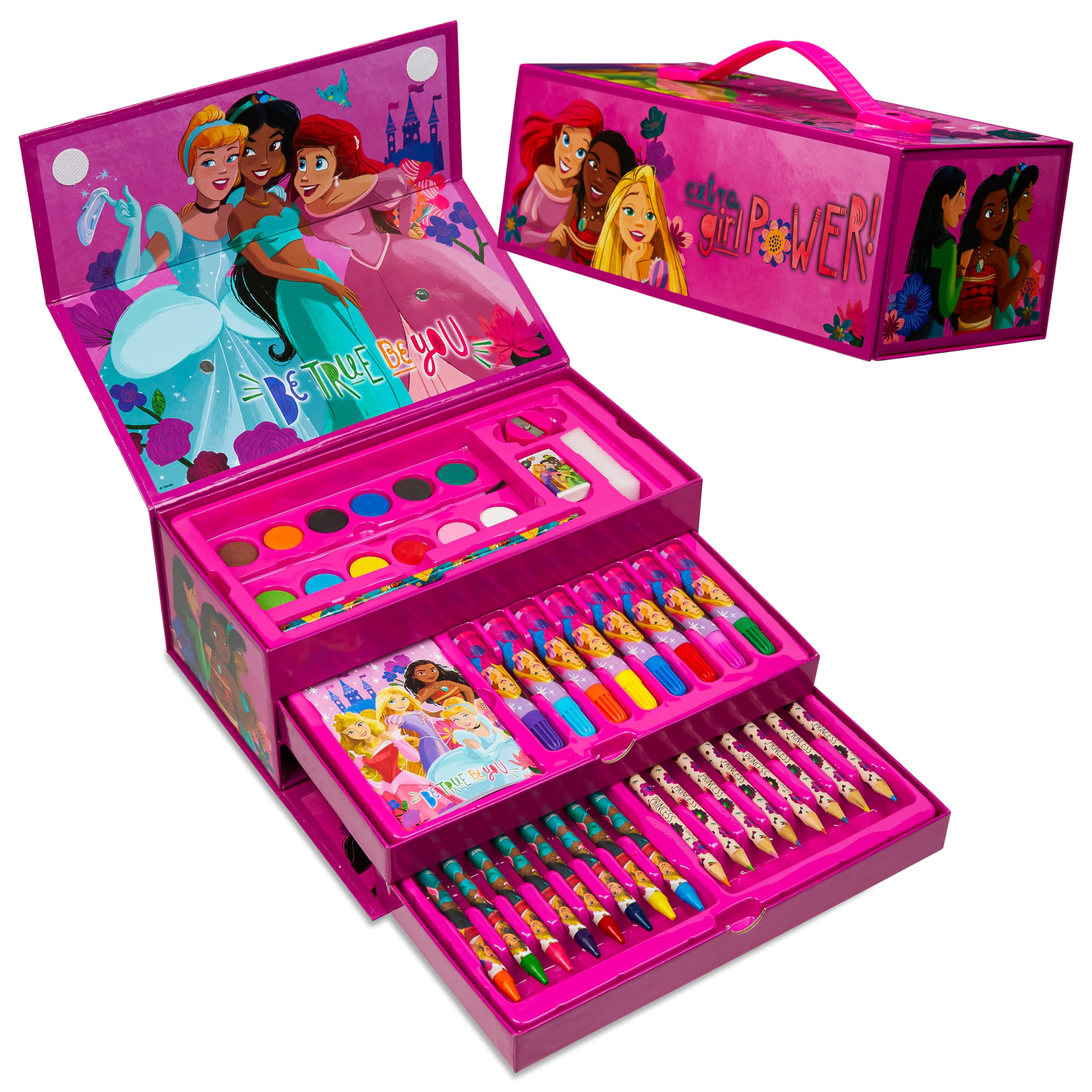 Disney Princess Kids Colouring Sets - 40 Plus Pieces Paints Colouring Pencils Crayons Art Supplies - Gifts for Girls