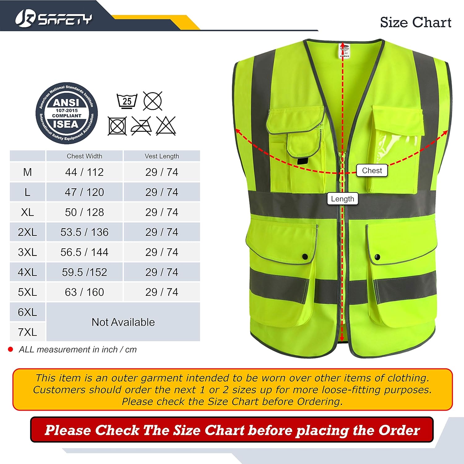 JKSafety 9 Pockets Class 2 High Visibility Zipper Front Safety Vest With Reflective Strips, Yellow Meets ANSI/ISEA Standards (Large) - - 