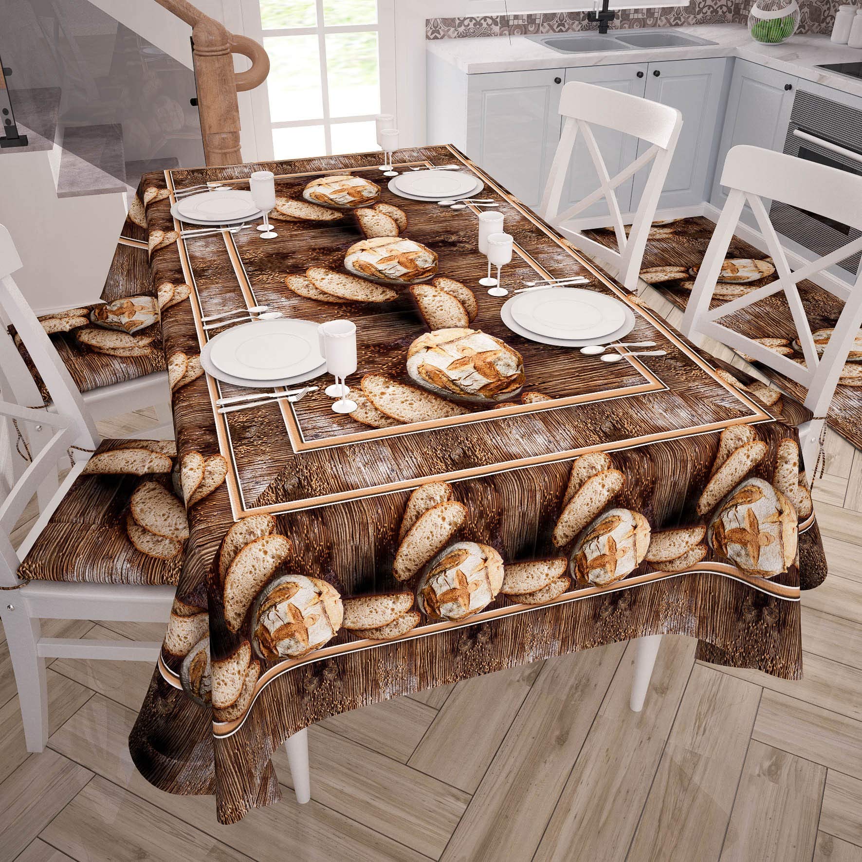 PETTI Artigiani Italiani Rectangular, Microfiber, Decorative Printed Table Cloth, 100% Made in Italy, Bread, 140x360