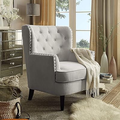 Rosevera Gustavo Fabric Nailhead Club Accent Chair, Beige