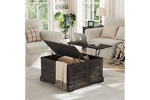 Furnideco Square Coffee Table with Storage Farmhouse Coffee Table with Lifting Top Modern Wood Center Table for Living Room H