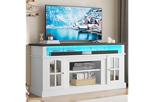 YITAHOME TV Stand Farmhouse Entertainment Center for TVs up to 65 Inch, LED TV Console with Power Outlets and Adjustable Shelves, Rustic TV Cabinet Media Console Table for Living Room, White, 59 Inch