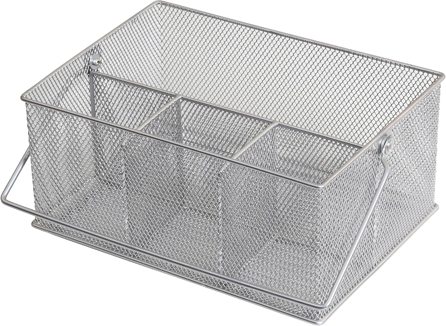 YBM HOME Mesh Silver Condiment Caddy/Kitchen Supply, Utensil, Silverware Organizer Cutlery Holder Flatware Storage Napkin Holder (w’7 L’9.1/4 Depth 4’3/8 Inch) 1151M