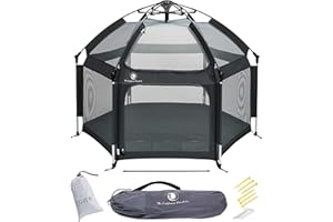 POP 'N GO PLAYPEN - Indoor & Outdoor Baby Playpen for Babies and Toddlers - Baby Beach Tent, Foldable, Portable W/Canopy, Travel Bag, & Mosquito Net - Pop Up Pack and Play Tent (Black)