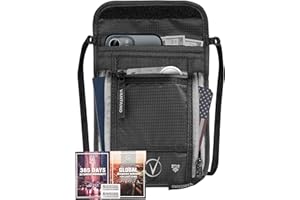 VANTAMO Neck Wallet Travel Pouch and Passport Holder, RFID Protected, Fits Passport with cover, Includes Global Recovery Tags. Passport Holder Neck For Men and Women (Classy Black/Gray)