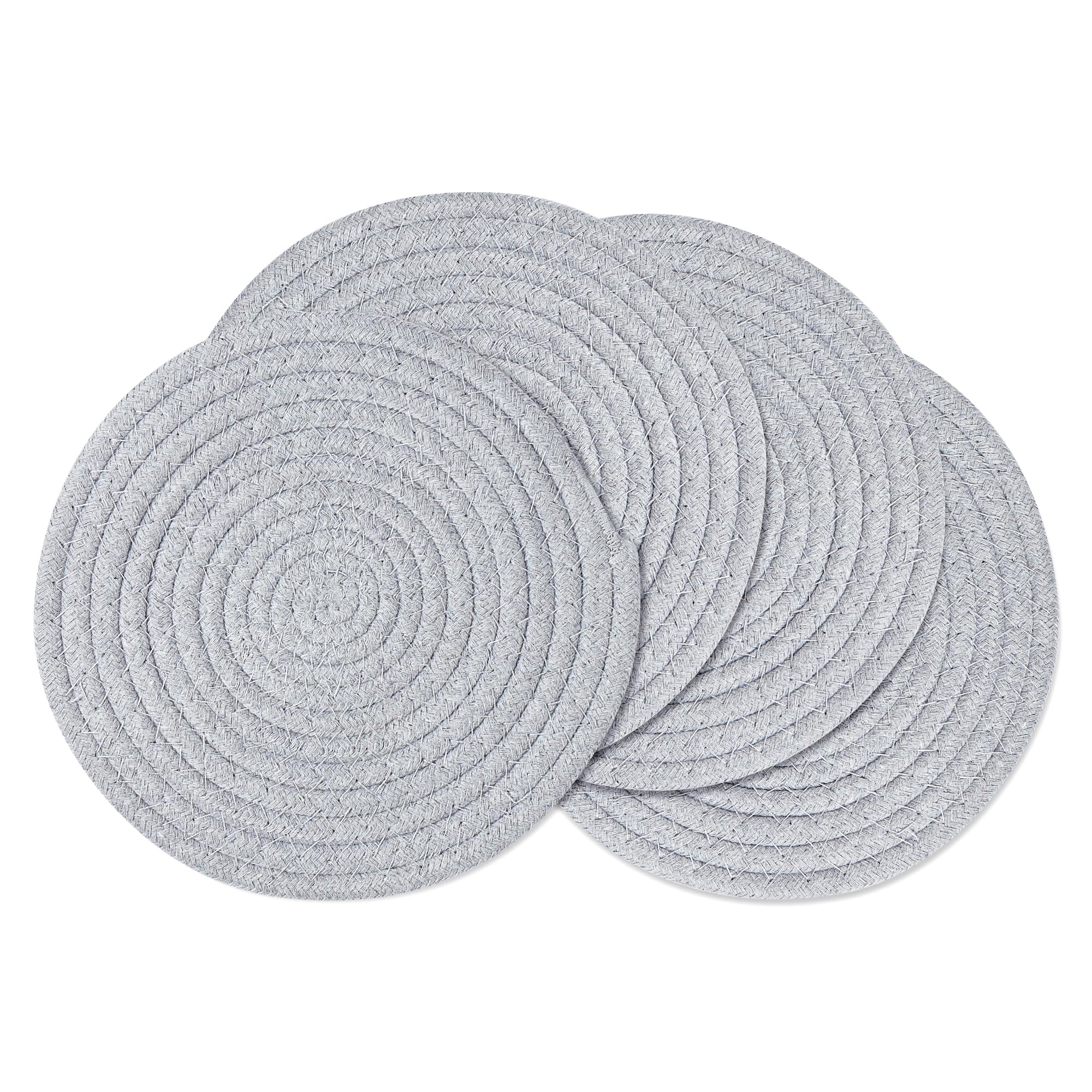 fanquare Set of 4 Round Placemats, Cotton Braided Placemats, Washable Heat Resistant Table Mats Coaster Dinner Table Kitchen(Light Grey, 30cm)