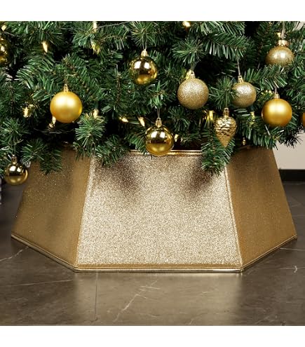 Tree Collar 28-Inch Gold Metal Christmas With LED Lights - Tree Base ...