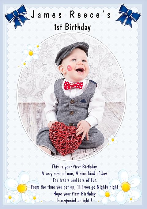 Personalised Baby Boys 1st First Birthday Party Poster N18 A2