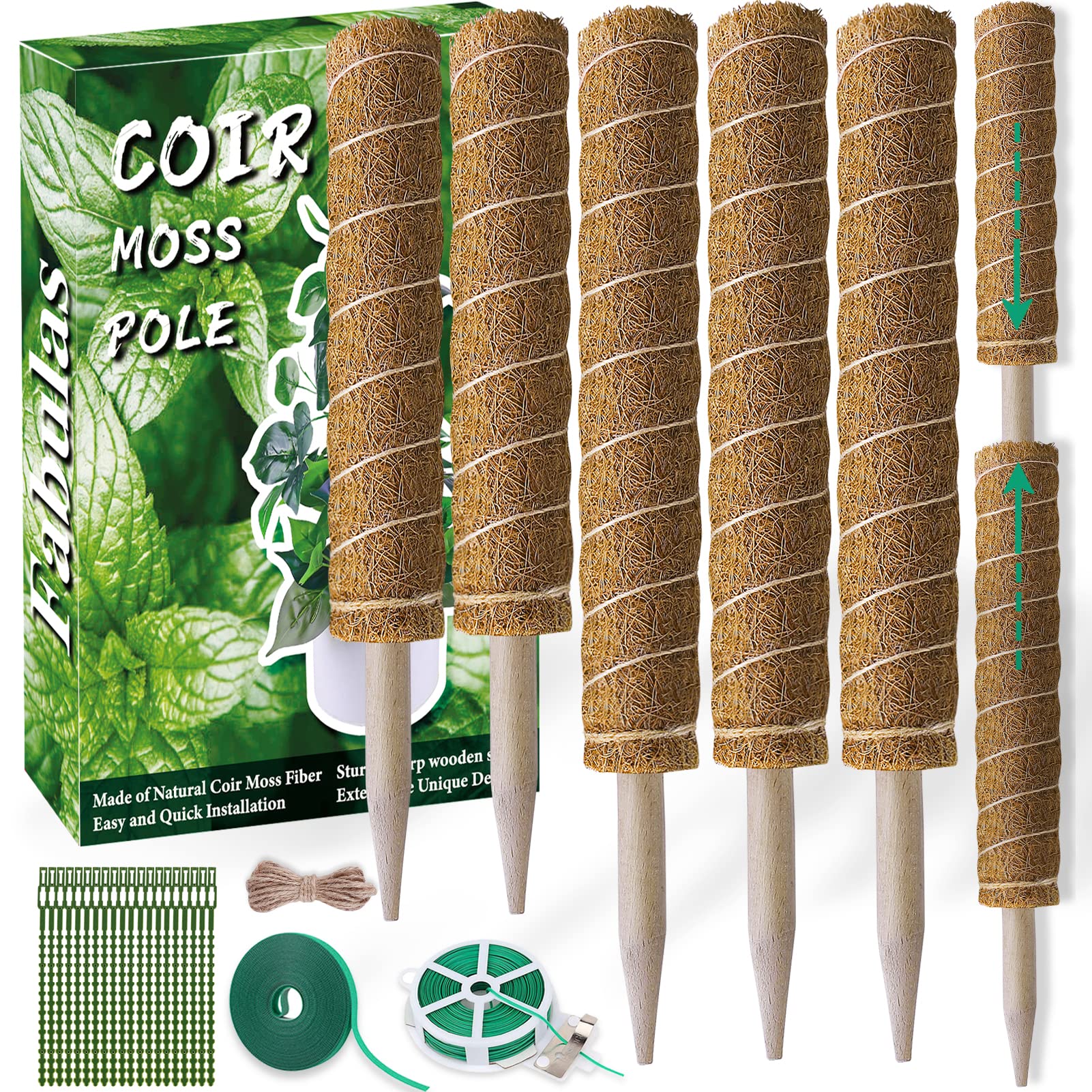 Photo 1 of Fabulas Moss Pole 58.7 Inch - Monstera Plant Support 5 Pack, 17.5" and 12" Plant Stakes for Indoor Plants Coco Coir Moss Pole Sticks for Climbing Potted Live Plants, Pothos, Philodendron